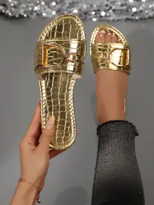 Simple Round Toe Slip-On Women Sandals, Smart Scene Switch Style, Indoor Outdoor Wear, Commute Home Seamless Transition Shoes