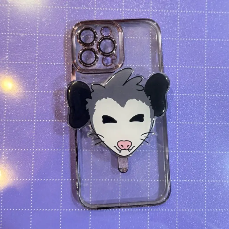 Happy Opossum Phone Grip |LARGE 3IN Critter Magnet Phone Holder, Large Acrylic Possum Pop Grip, Screaming Possum, E-Reader Kindle Kobo Accessory Cellphone Smartphone Stand Mount Magnetic