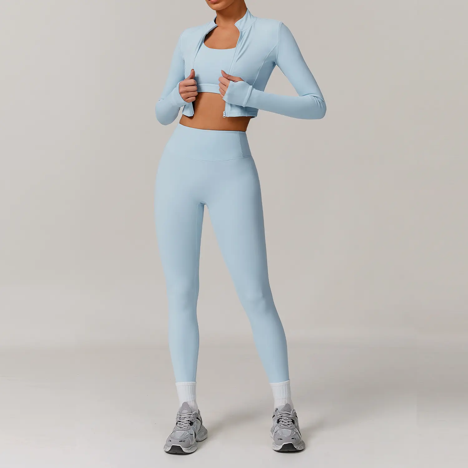 Long sleeved+bra+long pants sky blue