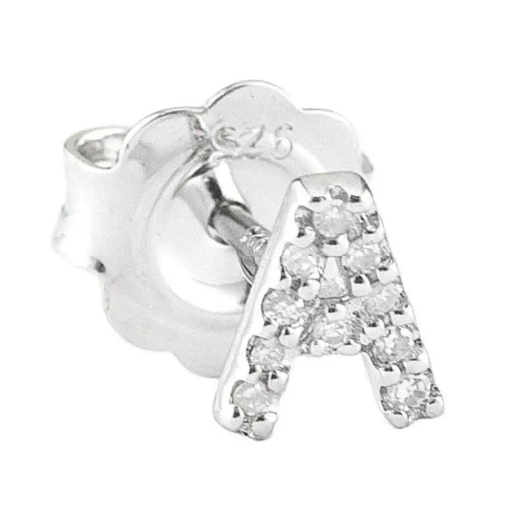 Petite Single Silver Initial Stone Earring