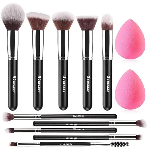 BEAKEY 10pcs+2pcs Tap Paw 10-Brush + 2-Sponge Brush Combo - 10+2 Pieces Cosmetic Tools for Beginners,familyfun