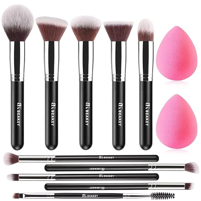 BEAKEY 10pcs+2pcs Tap Paw 10-Brush + 2-Sponge Brush Combo - 10+2 Pieces Cosmetic Tools for Beginners,familyfun