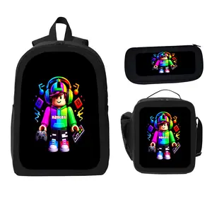 3pcs  Roblox Boy Large  Capacity Lightweight Daypack with Lunch Bag & Pencil Case, Perfect for School, Travel, or Daily Commute, Great Birthday or Holiday Gift, Backpack for Travel