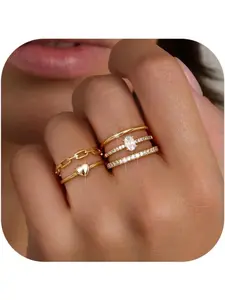 Gold Rings for Women Tarnish Free 14K Gold Plated Wedding Rings for Women Cubic Zirconia Ring Set Stacking Engagement Ring Minimalist Waterproof Chunky Thumb Gift Dainty Stacking Rings