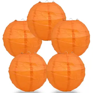 5-Pack 8 Inch Persimmon Orange Free-Style Ribbing Round Paper Lantern