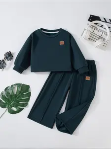 Toddler Girls' Fleece Lined Warm Fashion 2-Piece Set, Round Neck Sweatshirt & Wide Leg Pants, Soft Comfortable Cute, 3-8 Years, Party Gift