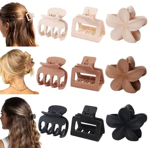Hair Clips for Women 9 Pack Medium Claw Clips, No Slip  Hold Hair Clips for Thick & Thin Hair, Flower Square Aesthetic Styles for Everyday Styling, Trendy Hair Accessories (Brown)