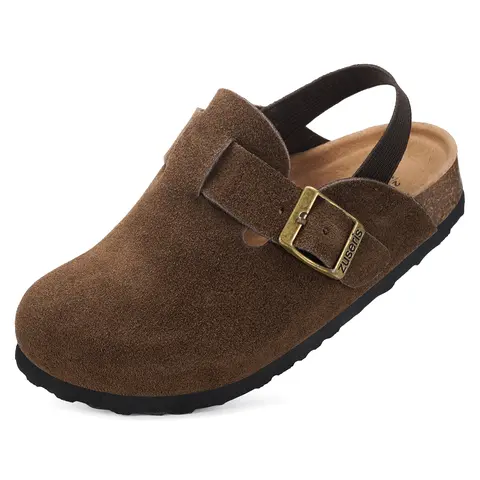 KUKTO Kids' Suede-PU Adjustable Strap Short Shoes, Comfy Footwear with Soft Cork Bed, Indoor/Outdoor All Season Slip-On Flat Clogs for Toddlers