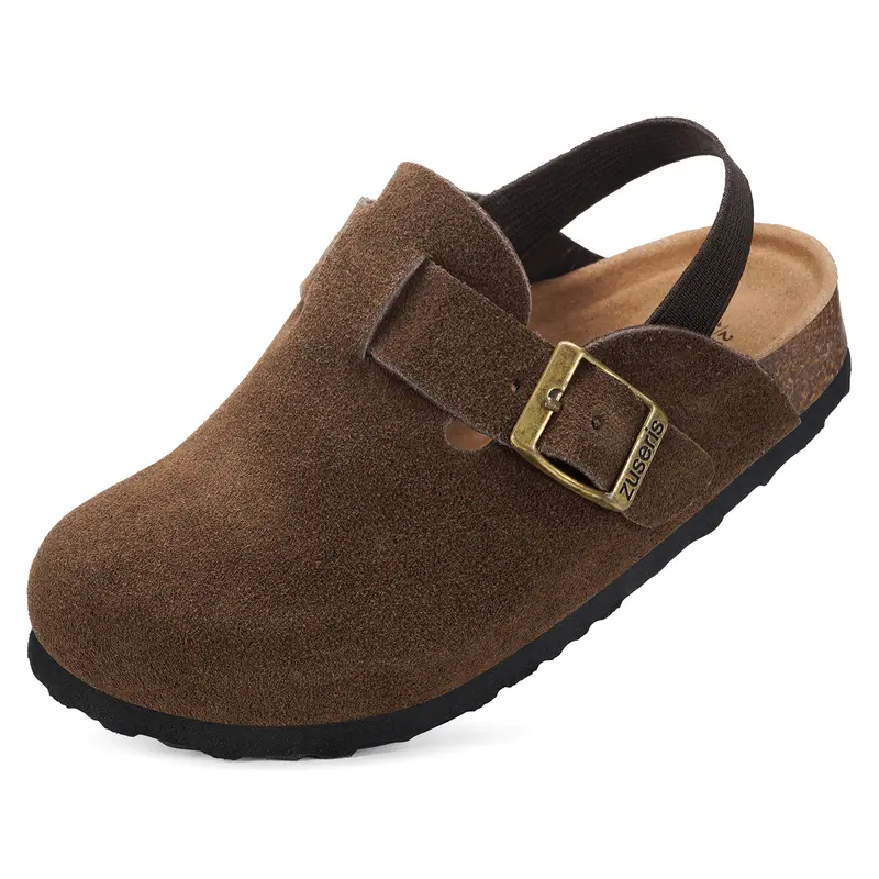 KUKTO Kids' Suede-PU Adjustable Strap Short Shoes, Comfy Footwear with Soft Cork Bed, Indoor/Outdoor All Season Slip-On Flat Clogs for Toddlers