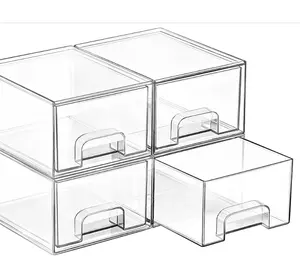 4 Pack Small Clear Stackable Storage Drawers,Acrylic Bathroom Makeup Organizer,Plastic Storage Bins For Vanity, Undersink, Kitchen Cabinets, Pantry, Home Organization