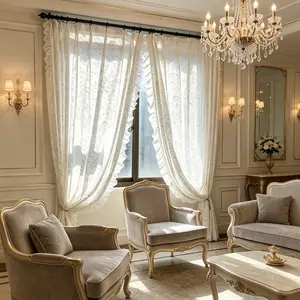 Butterfly Gauze Sheer Curtains, 2-Panels Cotton Fabric with Crochet Texture & Leaf Motif, UV Protection, French Glam Decor, Romantic Glow for Bedroom, White, Free Clip Rings & Hooks for Pinch Pleated Hanging, Two Panels