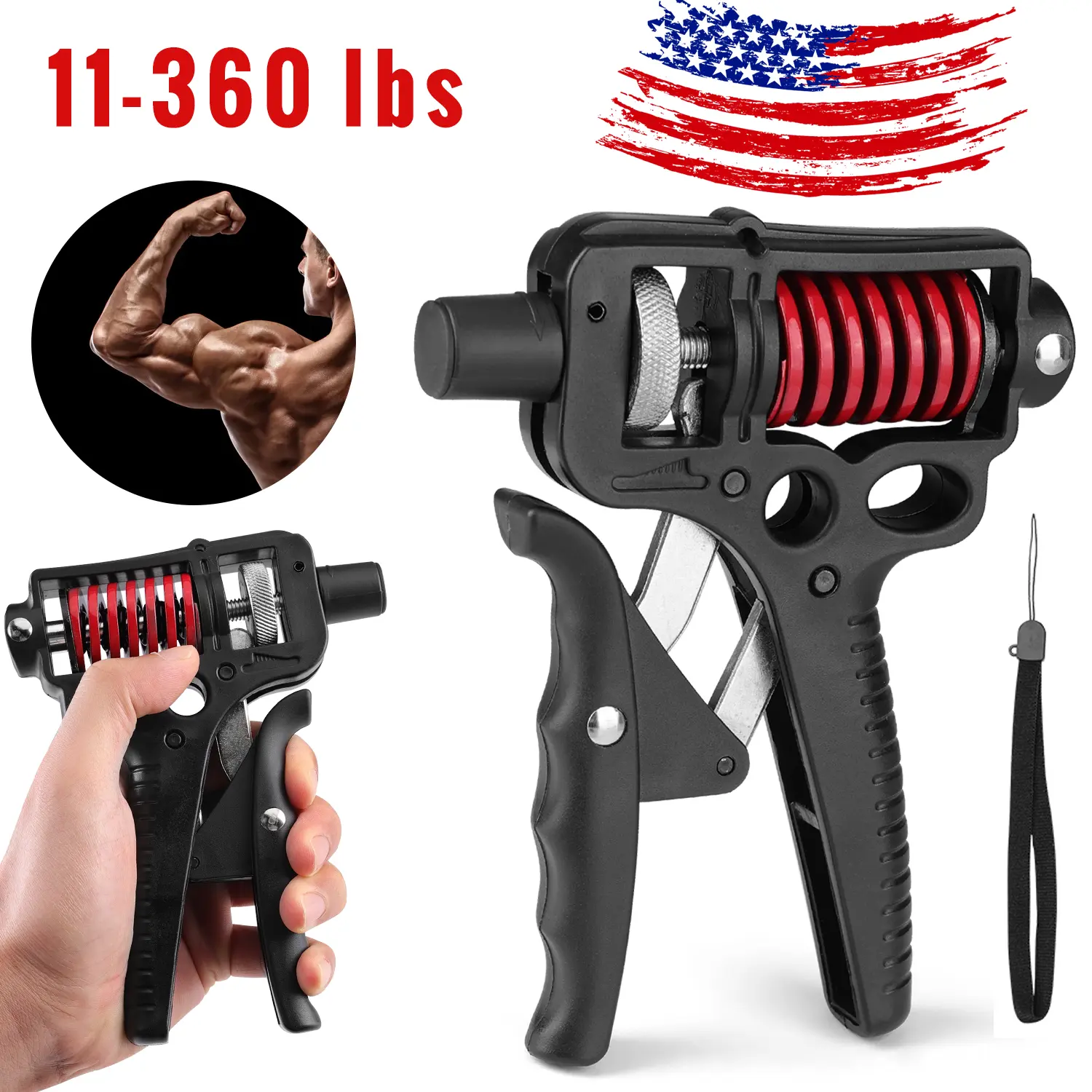 Adjustable Hand Gripper Strengthener, 11-360 Lbs Resistance Compact Exercise Fitness Equipment, Forearm-Wrist Trainer, Workout Equipment for Gym Workout Women & Rehabilitation Training, Ergo Handles