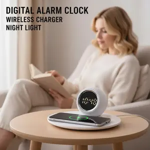 Smart Alarm Clock - 3-in-1 with 15W Alarm Clock with Wireless Charging, Digital Display, Adjustable Night Light & Fast Charging for Heavy Sleepers, Bedroom & Gifts Deco#Mother's Day Gift