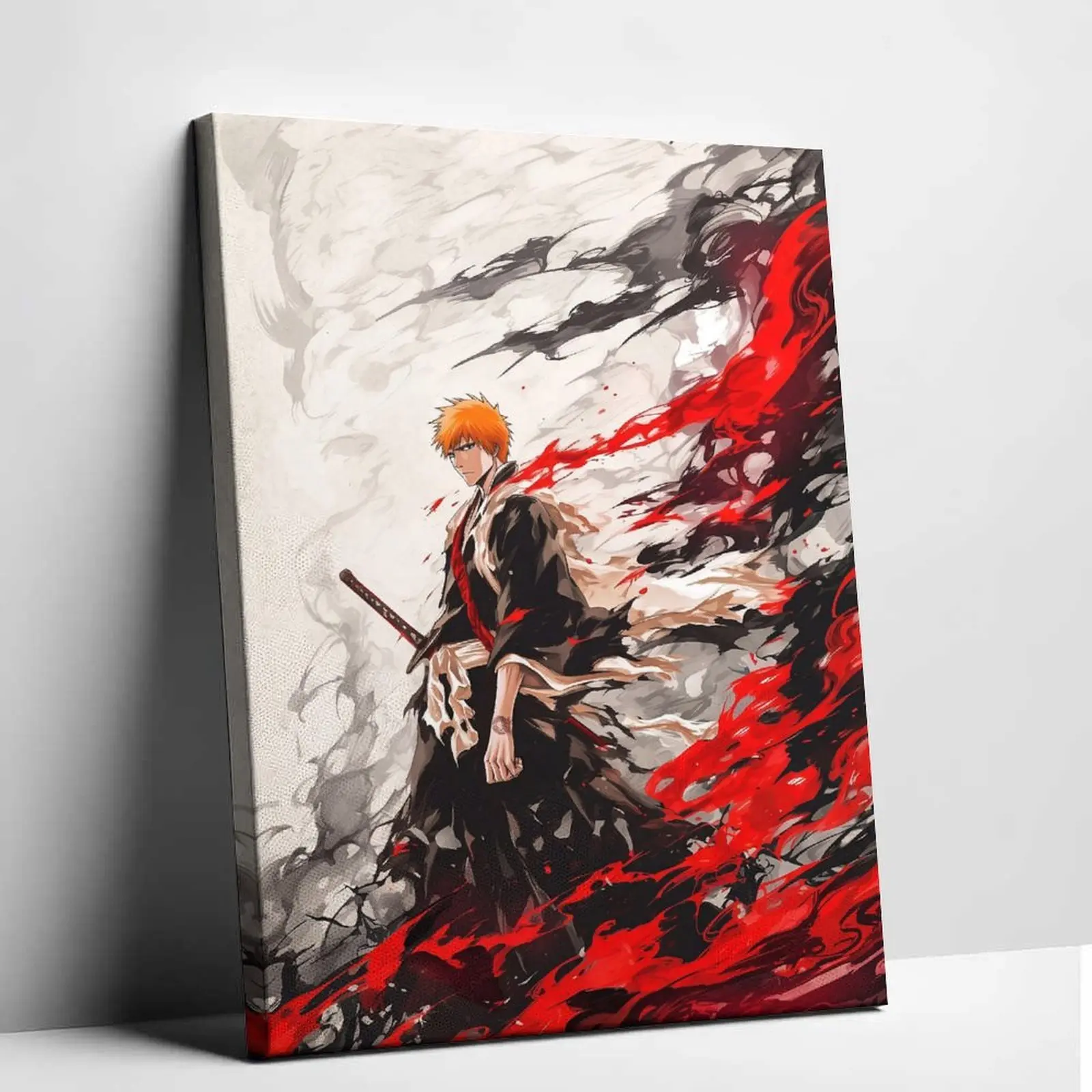 Bleach Anime Premium Canvas Poster - Ichigo Kurosaki Soul Reaper Outfit Character Art, High-Quality Shonen Manga Print Design, Artistic Modern Dark Aesthetic Picture Image Prints, Bedroom Decor Wall Art for Office, Graphic Prints
