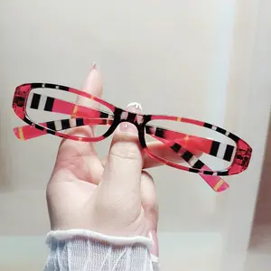 Blue Light Blocking Reading Glasses 100-400 Strength Retro Narrow Rectangle Frame Lightweight Anti Glare Presbyopia Readers for Women Fashion Slim Frame Computer Glasses Striped Red Brown