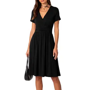 WEACZZY Women’s Casual V-Neck Printed Short-Sleeve A-Line Ruffled Waist Dress with Pockets, 2026 Spring/Summer New Arrival Minimalist Mother's Day Gift tiktokshopspringglowup