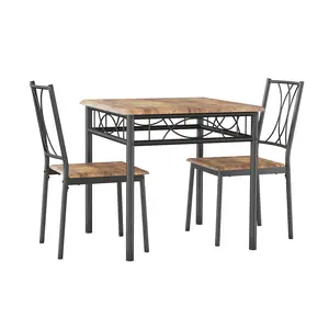 Garvee Compact Square Dining Table Set for 2 with MDF Chairs, Perfect for Small Kitchens and Apartments, Rustic Brown Finish