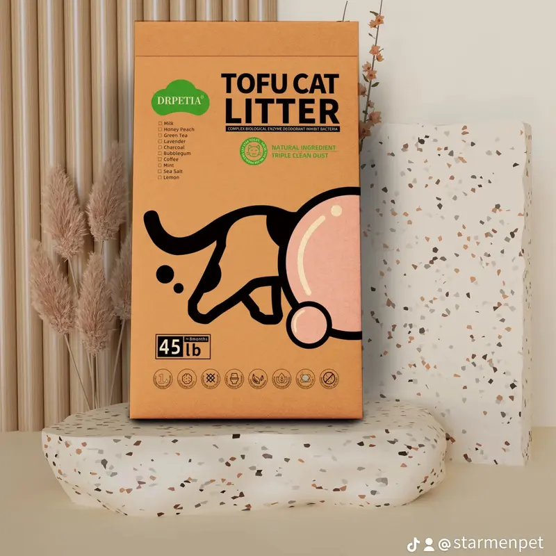 StarmenPet Tofu Cat Litter Clumping Flushable Cat Litter. Large package 45LB.