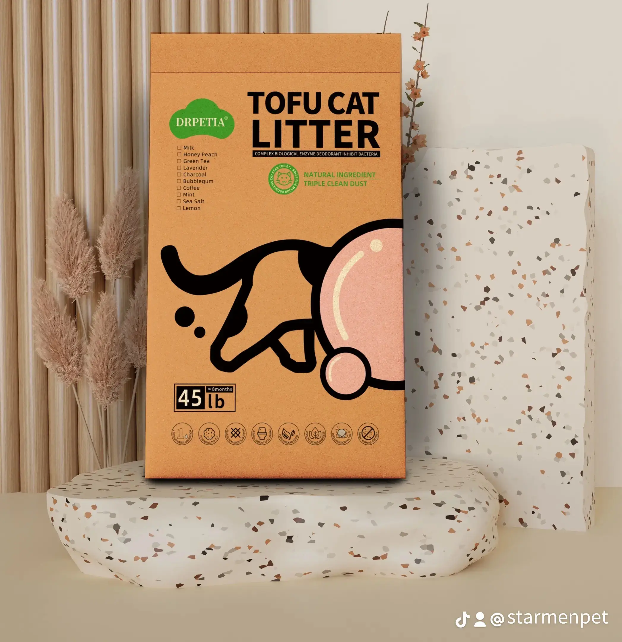 StarmenPet Tofu Cat Litter Clumping Flushable Cat Litter. Large package 45LB.