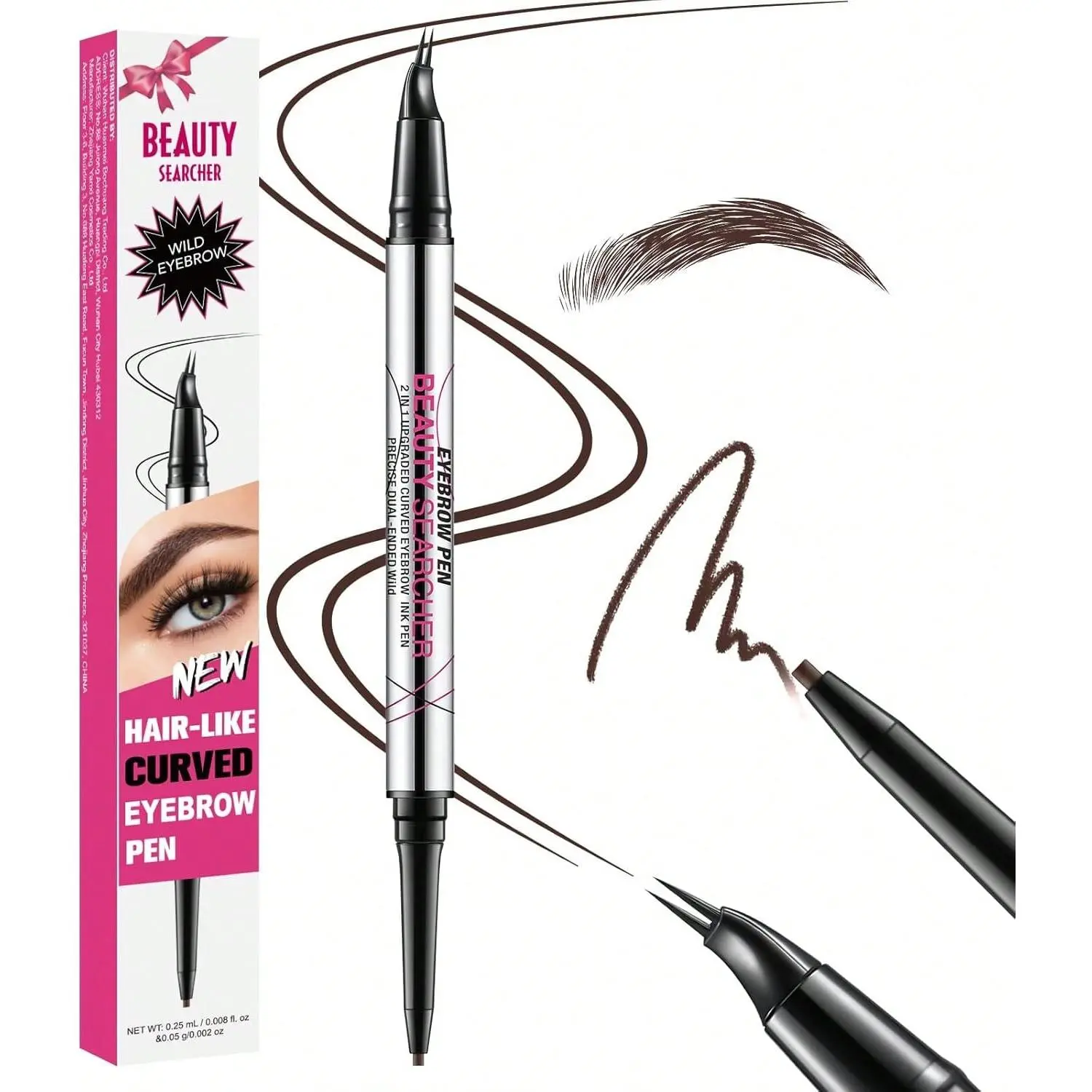 Beauty Glazed Dual-Tip Eyebrow Pen, Waterproof Smudge‑Proof Long‑Lasting Brow Makeup, Cruelty‑Free Flawless Daily Makeup, 1 Count