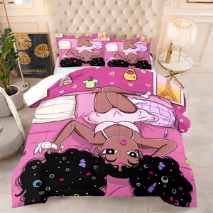 Black Girl Printed Comforter Set, A Comforter and 1/2 Core-Free Pillowcase, The Style is Trendy, Warm and Full of Life, A Bedding Gift for Female Images, Soft and Comfortable Bedroom Bedding