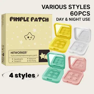 dermatological Pimple Patch Mirror Box Pack Portable Star Multi-Color Hydrocolloid Patches Acne Stickers 60pcs, Acne Clearing Products
