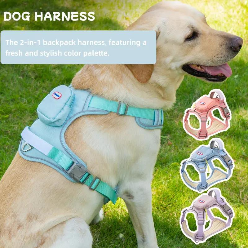 Nylon Tactical 2-in-1 Dog Backpack Harness - Anti-Pull, Reflective, Comfort-Widened Fit for Dogs, 2-In-1 Backpack Harness