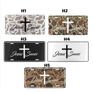 Jesus Saves V3 Camo License Plate 12" x 6" Aluminum Vanity Tag for US Vehicles Old School Duck Woodland