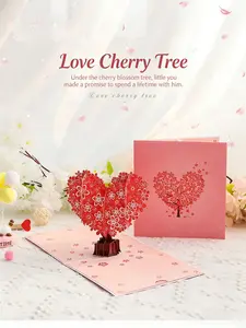 Love Cherry Tree 3D Heart Cherry Blossom Pop-Up Greeting Card Romantic Valentine’s & Anniversary Gift for Him