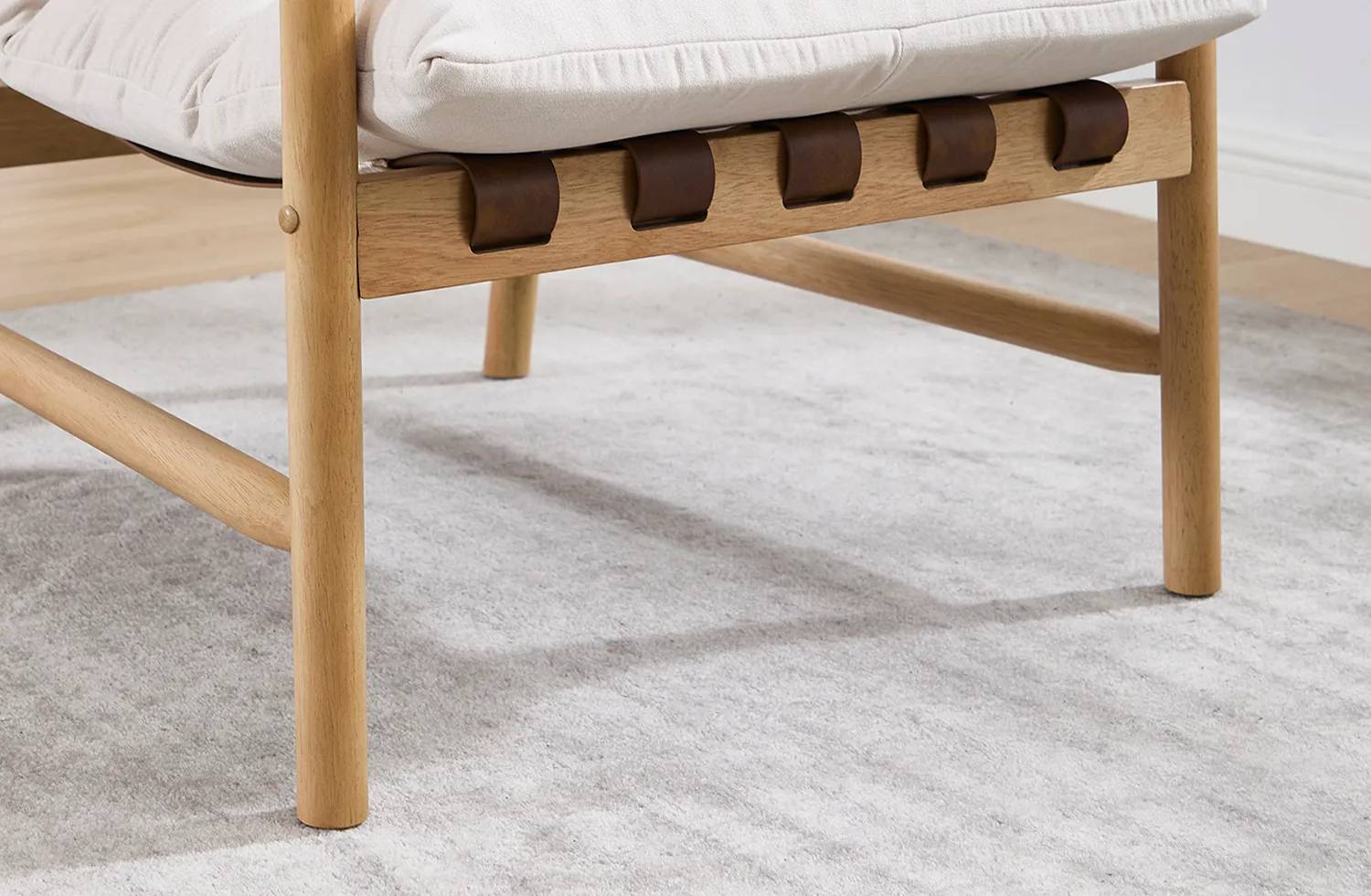 DAYALANE Mid Century Modern Beth Sling Accent Chair Living Room Chair with Solid Wood Frame Comfy Upholstered Single Sofa Armchair for Reception Bedroom Reading Beige