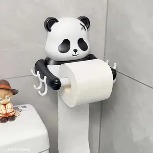 1pcs,Cartoon panda toilet paper roll holder, bathroom tissue box, multi-functional facial tissue shelf, decorative, no-drill installation, Bathroom Decorations, Bathroom Organizer Supplies