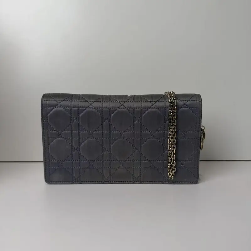 Pre-owned Dior Lambskin Crossbody Bags Christian Lady Cannage Chain Wallet Purse Black DR2JX