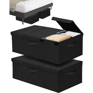 Deep Bed Container, 10" Tall Underbed Box Bin with Lids 31" Long Large Basket for Bed, Bedroom, Dorms, Clothes, Bed sheets,, 2 Pack, Black