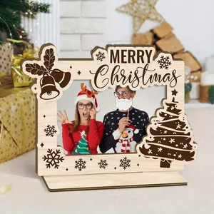 1pc Christmas Theme Wooden Photo Frame, With "Merry Christmas", With a Base Can Stand on the Desktop, Best Christmas Gift choice for Yourself, Family, Desktop Decorative Sign Frame