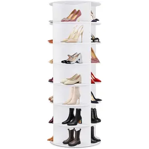 Rotating Shoe Rack Tower, 7 Tier 28 Pairs Large Shoe Storage Organizer, Space-Saving Free Standing Shoe Racks, 360° Revolving Round Shoe Rack for Closet Handbag Display, White
