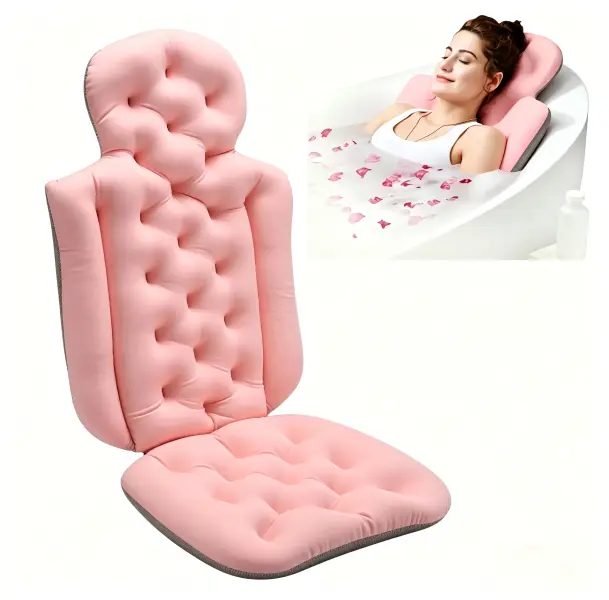 Modern Waterproof Bath Pillow, Ergonomic Bathroom Gadgets Bathtub Cushion with Neck, Head, Shoulder, Back Support, Soft Breathable Quick-Dry Mesh Fabric, Non-Slip Base for Home Spa Use