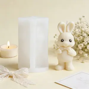 Cute Bunny Rabbit Silicone Candle Molds, 3D Easter Bunny Shapes with Bow & Heart, DIY Scented Candles, Wax Melt, Soap, Resin Crafts, Spring Home Decor