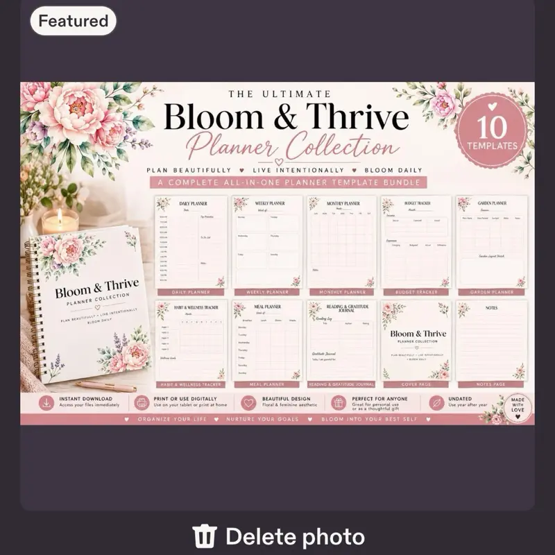 Bloom & Thrive Planner Bundle | 10 Printable Planner Templates | Daily, Weekly Monthly Planner | Budget, Meal, Garden  Habit Tracker |