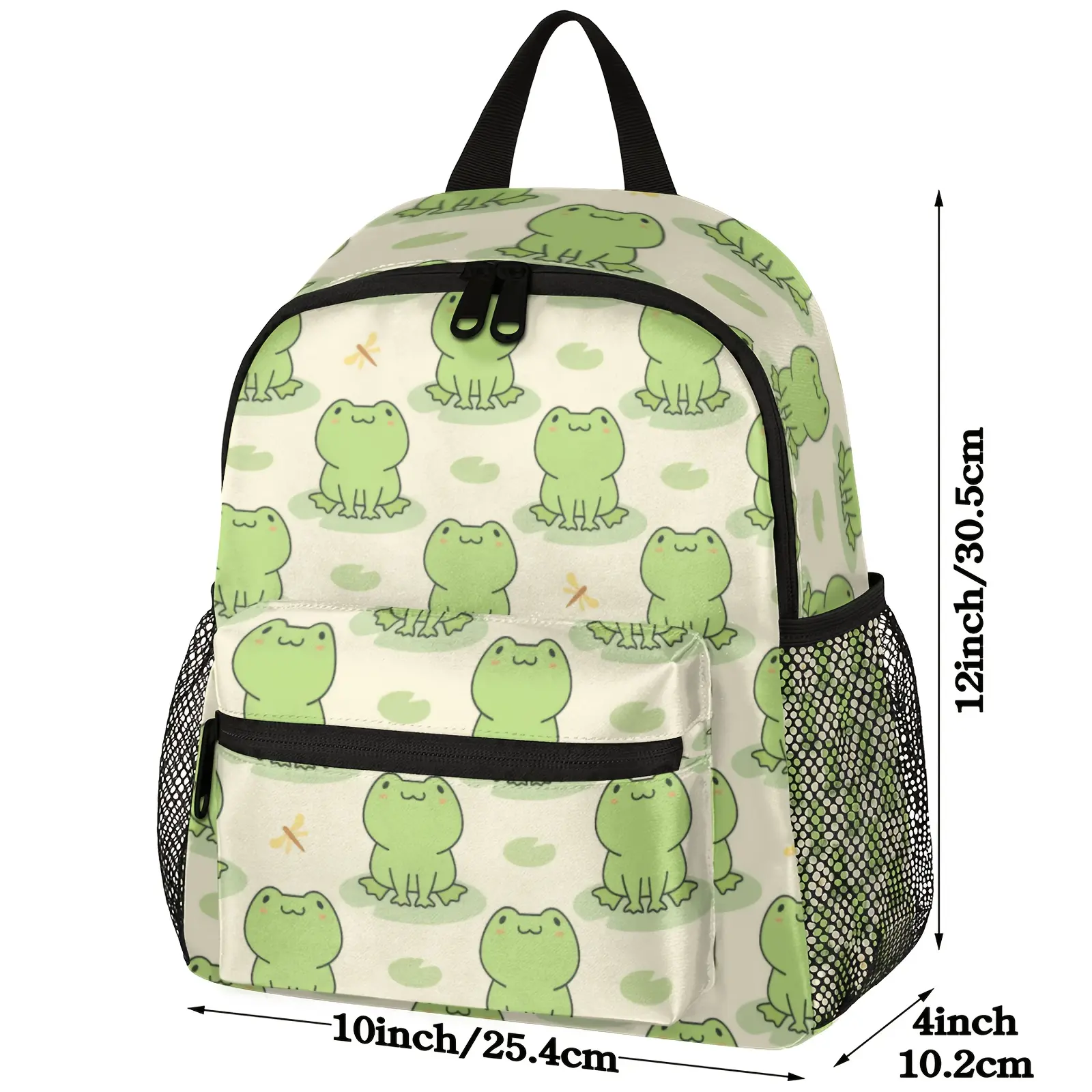 Cute Frog Print Backpack with Adjustable Straps & Zipper Closure - Durable Polyester Casual Daypack for University, Outdoor Travel, Hiking - Lightweight Design with Mesh Side Pockets, Secure Storage Bag |     Playful Design |     Easyaccess Compartments,