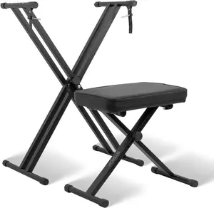STRICH Piano Keyboard Stand Stool Set, Adjustable Double X-Style Portable Stand for 54-88 Key Electric Digital Keyboards Pianos & Piano Bench, Chair, Black, SKT-01 & SPB-M10X