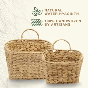 2-Piece Wicker Hanging Storage Baskets for Home Organization - Wall-Mounted Woven Baskets for Front Door Mail or Flower Display