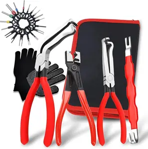 4PCS Automotive Electrical Disconnect Pliers Kit – High Carbon Steel Connector Separator Tool with Straight & 60° Tips, Hose Clamp Pliers & 18PCS Pins for Fuel Line Repair (Storage Box)