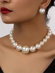Elegant Large Faux Pearl Necklace Set, Perfect Gift for Women, Versatile Jewelry Accessory for Any Occasion, Stylish Design, Glamour Set