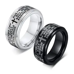 Personalized cross letter smooth surface rotating decompression ring for men and women, versatile stainless steel hand jewelry
