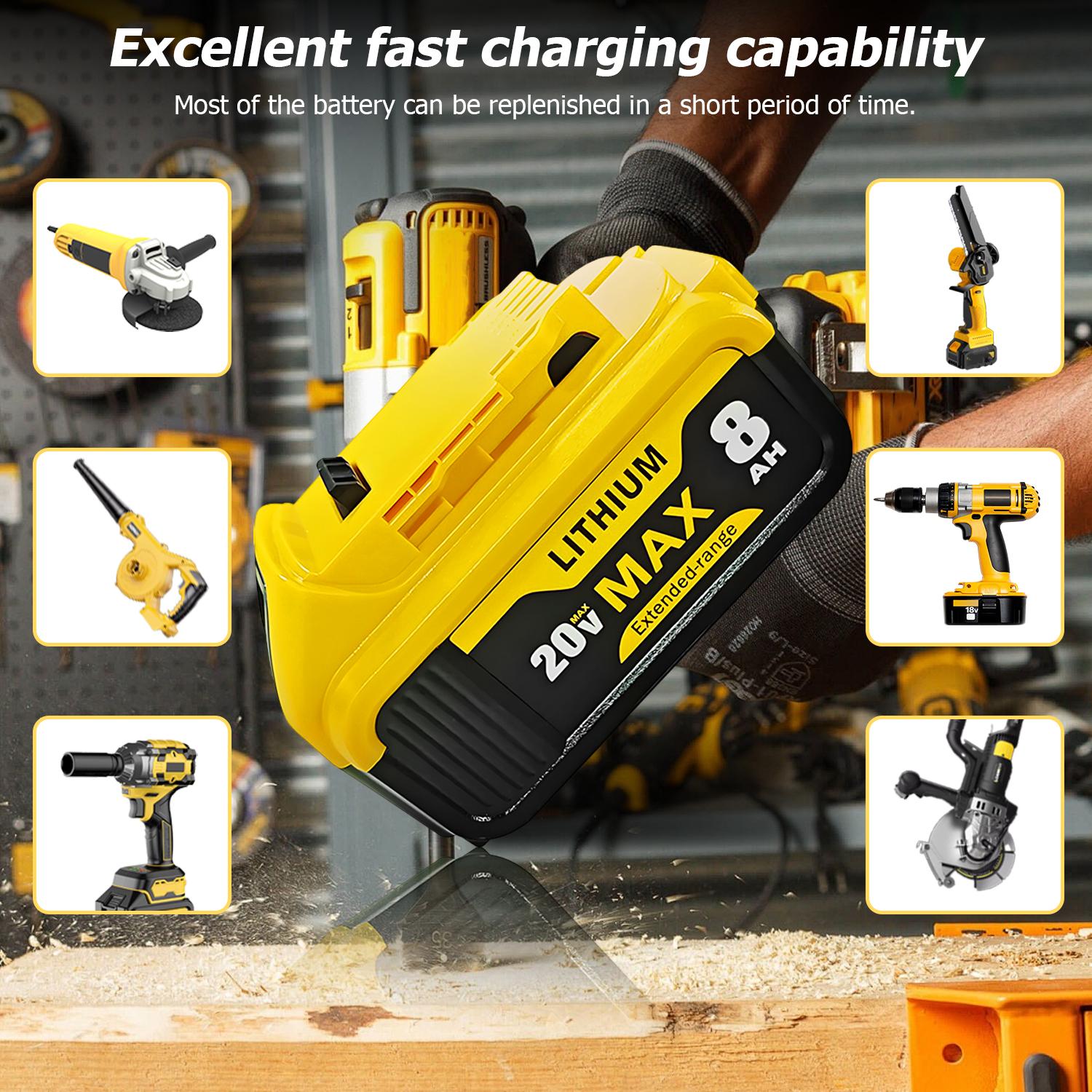 8000mAh spare battery replacement 20V Max battery Lithium ion battery suitable for replacing lithium-ion power supply Cordless drill battery Outdoor power tool battery accessories Rechargeable wireless power tool battery pack