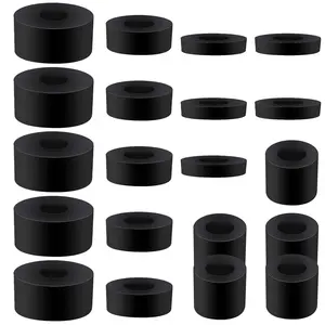 20 Pack Thick Rubber Washers - Round & Flat Spacers, 4 Sizes, Black Rubber Bushings