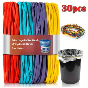 30 Large Elastic Rubber Bands, Durable Multicolor Tie Straps, for Knotting, Binding, Packaging Garbage Bags, Long Strong Rubber Loops, Home