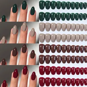 96pcs Glossy Short Oval Nail Set, Geometric Design, Nude & Bright Mix, Stylish Acrylic Nails, Reusable DIY Acrylic Nails, Perfect for Dance, Party, Daily Wear