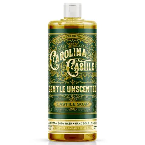 Carolina Liquid Castile Soap | Unscented | EWG Verified | Oregon Tilth Certified Organic | Shampoo Body Wash & Hand Soap