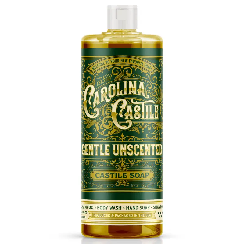 Carolina Liquid Castile Soap | Unscented | EWG Verified | Oregon Tilth Certified Organic | Shampoo Body Wash & Hand Soap
